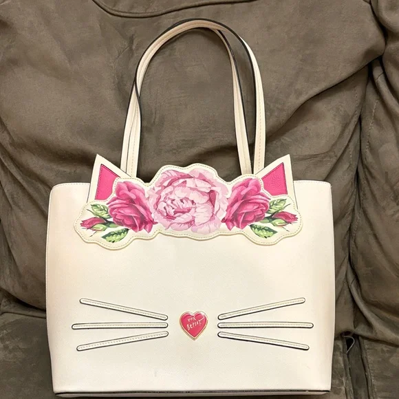 Betsey Johnson Floral Cat Design Tote Bag - Picture 1 of 6